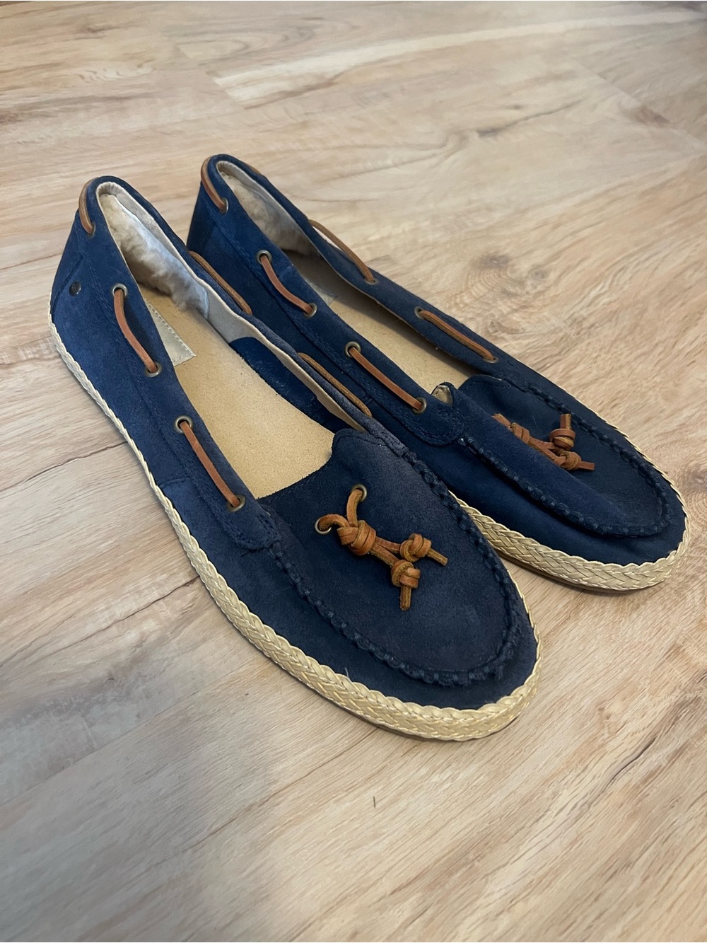 UGG Navy Suede Women's Espadrille Loafers with Contrast Trim